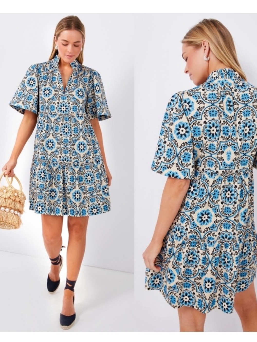 Tuckernuck || Crawford A-Line Mini Dress in Golden Medallion Blue‎ Tan XL